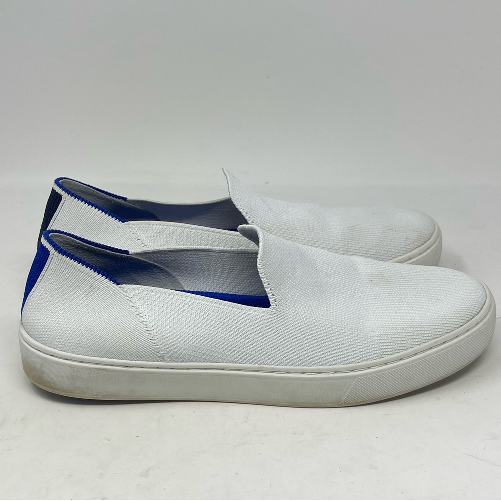 Rothy’s The Original Shoes Womens 8 White Blue Knit Low Top Slip On Sneaker